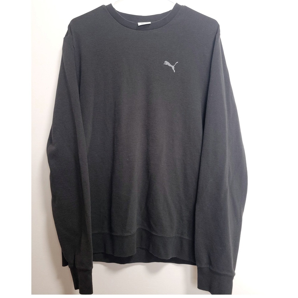 Puma Mens Ribbed Crewneck Sweatshirt Black Grey 892219-01 Large